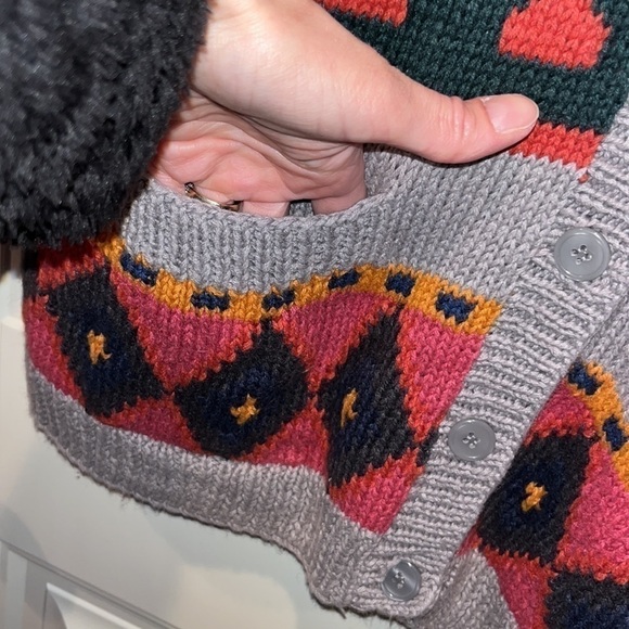 RETRO 80s chunky knit novelty funky patch sweater cardigan XL colorful kitsch - Picture 7 of 17